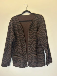 Vtg 90s Chico's Size 2 Black Brown Tiger Stripe Reversible Boiled Wool Jacket - Picture 1 of 5