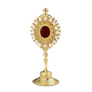Monstrance white stones reliquary house altar brass opening rear gold 7634 - Picture 1 of 1
