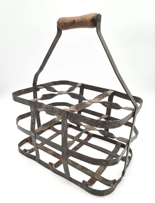 Ancien Casier Porte 6 Bouteilles Poignée Bois Zinc Vintage - C55 - Photo 1/4