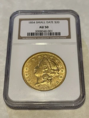 Moneda de oro de $20 Liberty Double Eagle 1854 AU50 NGC muy bonito atractivo (sin graduación profesional) Foto 1 de 2