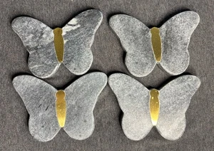 Coasters (4) Marble Brass Inlay Butterflies Natural Stone MCM Natural Stone - Picture 1 of 14