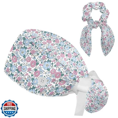 Gorras Exfoliantes Mujeres Sombreros de Enfermería Flores Florales con Botones Cola de Caballo Anuncio de Trabajo Foto 1 de 4