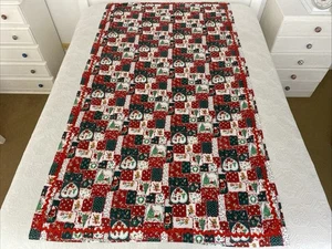 Vintage Handmade Pure Cotton Christmas Ric Rac Rectangle Tablecloth 190x105cm - Picture 1 of 18