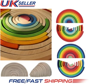 Wooden Rainbow Building Stacking Blocks Baby Toddler Educational Montessori Toy - Picture 1 of 21