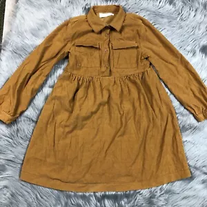 Zara Girls Golden Yellow Corduroy Long Sleeve Dress Size 8 - Picture 1 of 6