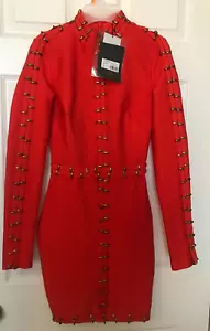 Peace Love high neck gold Long Sleeve Hardware mini dress orange - Picture 1 of 5