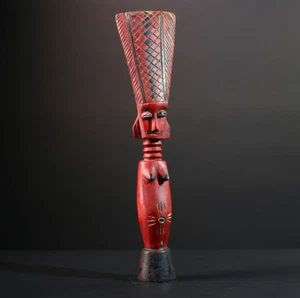 African Baule Finial Red Female Figure Carved Wood Tribal Art Côte d’Ivoir-G5525 - Picture 1 of 24