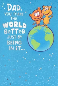 Funny HAPPY FATHER'S DAY Card FOR DAD, Earth World Bears by Hallmark + Envelope - Picture 1 of 5