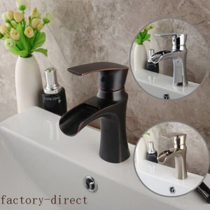 Black/Chrome/Brushed Nickel Bathroom Waterfall Basin Faucet 1 Hole Mixer Taps - Picture 1 of 32