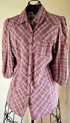 Camisa para mujer Great Northwest Indigo manga abullonada canesú cónico a cuadros Foto 1 de 4