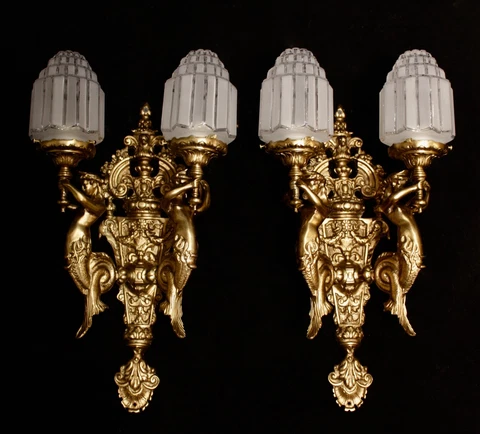 huge art deco wall  lights  w/ mermaids figurines by European  Lighting Cover