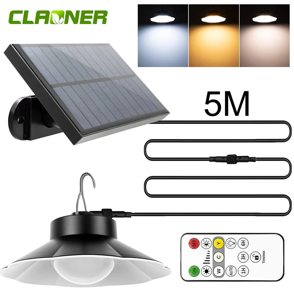 40LED Solarbetriebene Pendelleuchte Industrie mit Fernbedienung Außen Hängelampe - Bild 1 von 4