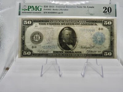 1914 $50 Federal Reserve Note St Louis PMG 20 Rare 36 known Burke-McAdoo FR-1052 - Image 1 of 4