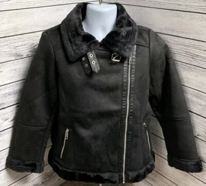 Pixie Girl Aviator Jacket Faux Fur Trim Ladies Coat Petite Black UK 16 EU 44 - Picture 1 of 8