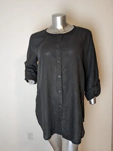 FLAX 100% Linen Long Jacket Cardigan Black SMALL - Picture 1 of 4