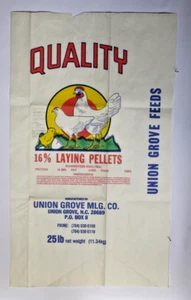 X LARGE Vintage Paper Sack Bag, QUALITY LAYING PELLETS, UNION GROVE MLG. NC 1998 - Picture 1 of 1