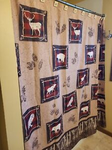 Cabin Theme Shower Curtain And Hooks