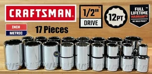 Craftsman Socket Set 1/2 Inch Drive 12 Point 17 Piece Metric and SAE - Picture 1 of 2