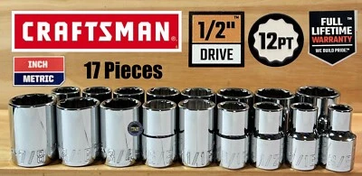 Craftsman Socket Set 1/2 Inch Drive 12 Point 17 Piece Metric and SAE - Image 1 of 2