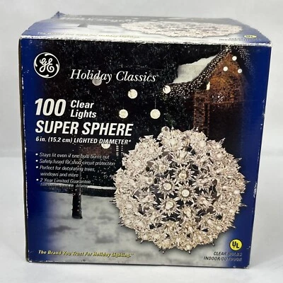 GE Super Sphere 100 Lights Clear Christmas Ball Holiday Classics 6” In/Outdoor - Image 1 of 4