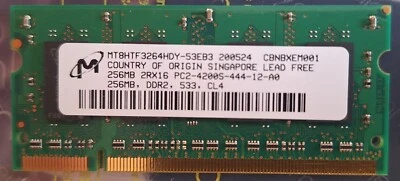 MT8HTF3264HDY-53EB3 Micron 256MB PC2-4200 DDR2-533MHz non-ECC CL4 200-Pin SoDimm - Image 1 of 2