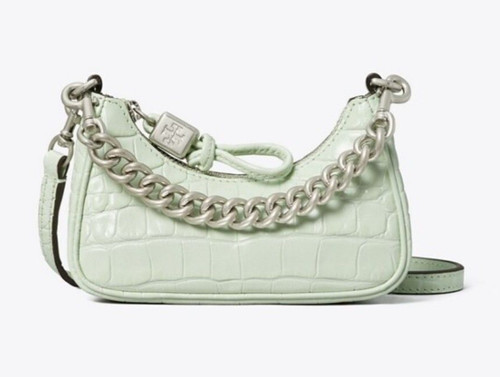 Portamonete Tory Burch MERCER NANO CROSSBODY IN RILIEVO ~NUOVA CON ETICHETTE~ nebbia da prato