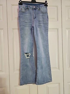 Women High Waist Ripped Flare Leg Jeans Size S NEW - Picture 1 of 2