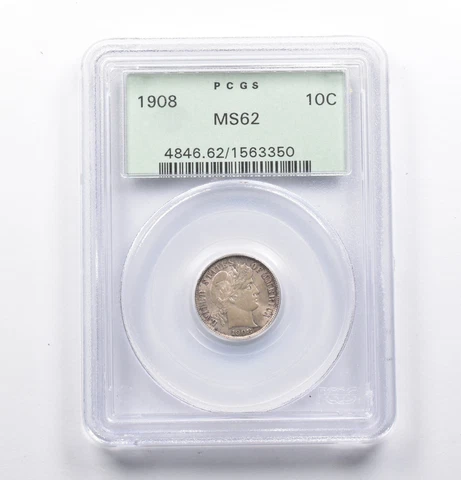 MS62 1908 Barber Dime OGH PCGS *1122 Cover