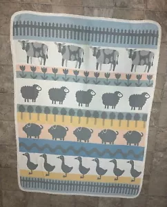 Duck Cow Sheep Pig Animal Blanket Pastel 61x45 Vintage Crown Crafts Cotton - Picture 1 of 11