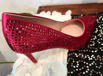 Lauren Lorraine Dorothy Red Rhinestone Bejeweled Stiletto Heel Sz 11 - HOT!!! - Image 1 of 4