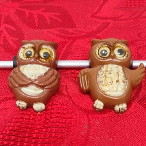 Vintage Set of 2 Owl Plastic Refrigerator Magnets Googly Eyes Retro 70's - Picture 1 of 6