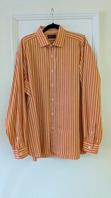 Camisa Ralph Lauren Etiqueta Púrpura Para Hombres XXL Hecha en Italia Camisa de Vestir a Rayas Naranja Foto 1 de 4
