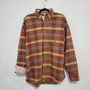 Vintage Wrangler Men's 100% Cotton Brown Plaid Western Button Up Shirt Size L - Picture 1 of 4