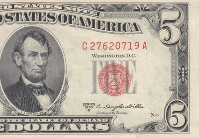 1953-B UNITED STATES NOTE FIVE DOLLARS $5 "C" (( GEM UNC )) - Image 1 of 4