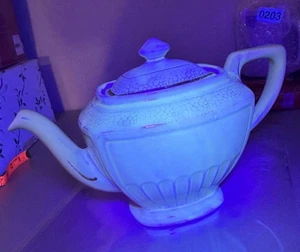 Seltene Hall 0118 Uranglasur Teekanne Art Deco Gelb Crackle USA Vintage Keramik - Bild 1 von 10