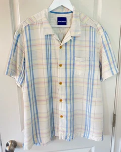 Tommy Bahama Seidenmischung Herren Pastell Kariert Button Down Kurzarm Hemd Größe XL - Bild 1 von 15