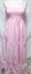 Sunday Up pink Smocked Long dress embroidered Cotton twill Size Sz Medium Md M - Picture 1 of 14