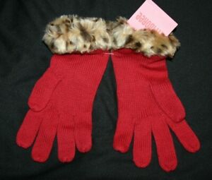 Gymboree GLAMOUR KITTY HOLIDAY Leopard Faux Fur Trim  Red Gloves NWT 