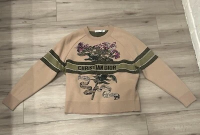 SUÉTER DE LÃ VIRGEM CASHMERE LOGOTIPO FLOR ROSA CHRISTIAN DIOR XS - Imagem 1 de 4