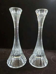 Mikasa 2 Park Lane Crystal Candlestick Taper Pair 8" x 3" Vertical Ribbed NOC - Picture 1 of 13