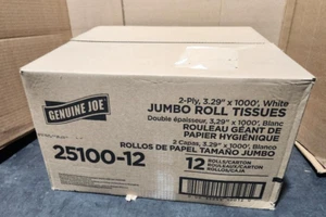 Genuine Joe 25100-12 2-Ply 3.29"x1000' White Jumbo Roll Tissues - Imagen 1 de 1