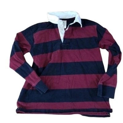 Camisa de Rugby Lands End Niños Grande L 14-16 Granate y Azul Marino Rayas Algodón Foto 1 de 4