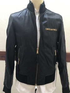 Dsquared2 Bomber-Lederjacke Herren Gr.50 NP 1699.- Neu Schwarz mit Gold - Bild 1 von 12