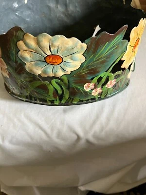 HAND PAINTED METAL PLANTER?POT OVAL 10" length  7" Wide  5 high - Image 1 of 4