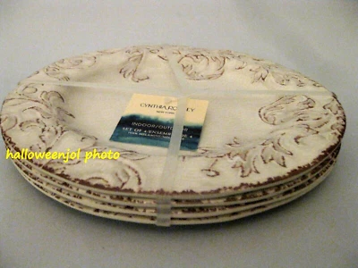 4 CYNTHIA ROWLEY Salad Plates Beige/Tan Brown MELAMINE Floral Tuscan NEW - Image 1 of 4