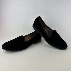 Del Toro Women’s Black Velvet Slipper Flat Made In Italy Sz US 8 Back Red Stripe - Picture 1 of 12