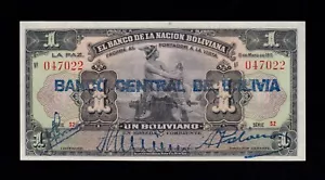 F.C. BOLIVIA , 1 BOLIVIANO 1929 , S/C- ( AUNC ) , P.112 . - Imagen 1 de 2