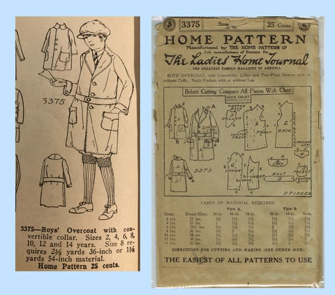 1920s Ladies Home Journal 3375 Vintage Sewing Pattern Factory Folds Size 12 Cover