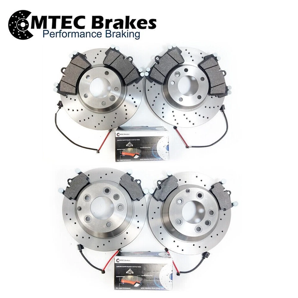 PARA AUDI Q7 VW TOUAREG PORSCHE CAYENNE DISCOS DE FRENO DELANTEROS TRASEROS PERFORADOS PASTILLAS CABLES - Imagen 1 de 4