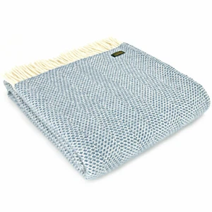 TWEEDMILL TEXTILES KNEE RUG 100% Wool Sofa Bed Throw Blanket BEEHIVE PETROL BLUE - Picture 1 of 12